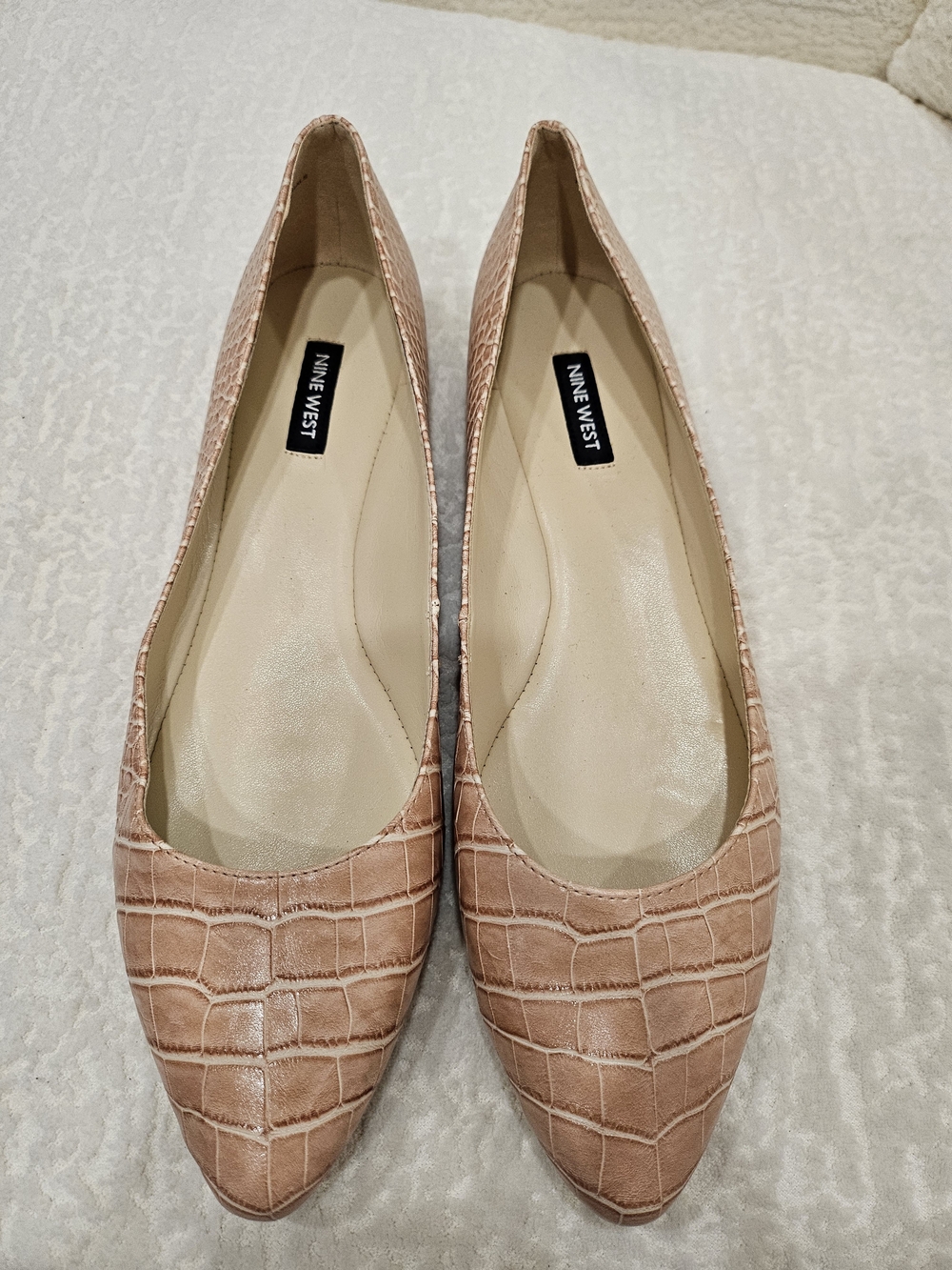 Nine West Blush Croc-Embossed Pointed Toe Flats